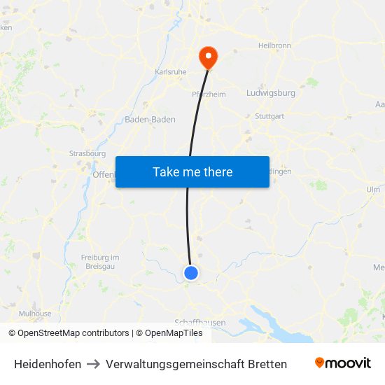 Heidenhofen to Verwaltungsgemeinschaft Bretten map