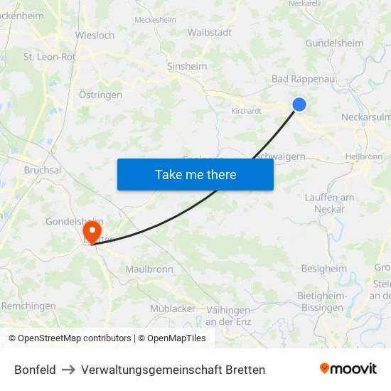 Bonfeld to Verwaltungsgemeinschaft Bretten map