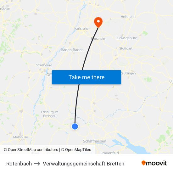 Rötenbach to Verwaltungsgemeinschaft Bretten map