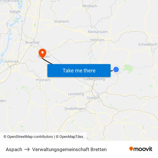 Aspach to Verwaltungsgemeinschaft Bretten map