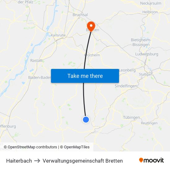 Haiterbach to Verwaltungsgemeinschaft Bretten map