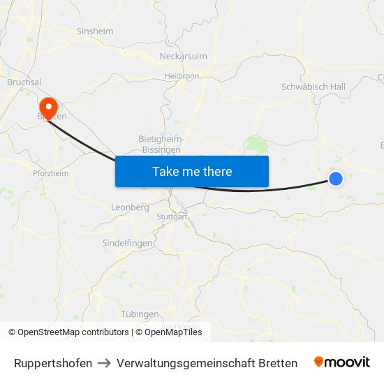 Ruppertshofen to Verwaltungsgemeinschaft Bretten map