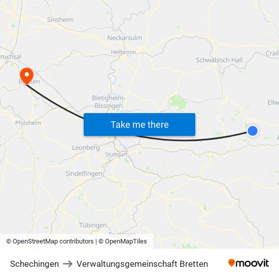 Schechingen to Verwaltungsgemeinschaft Bretten map