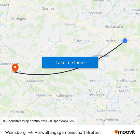 Weinsberg to Verwaltungsgemeinschaft Bretten map