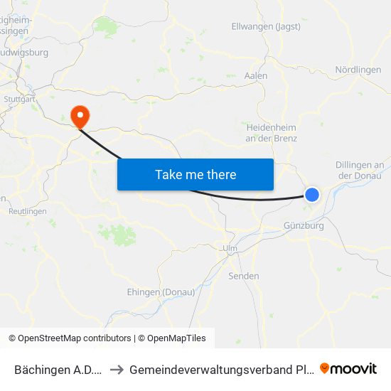 Bächingen A.D.Brenz to Gemeindeverwaltungsverband Plochingen map