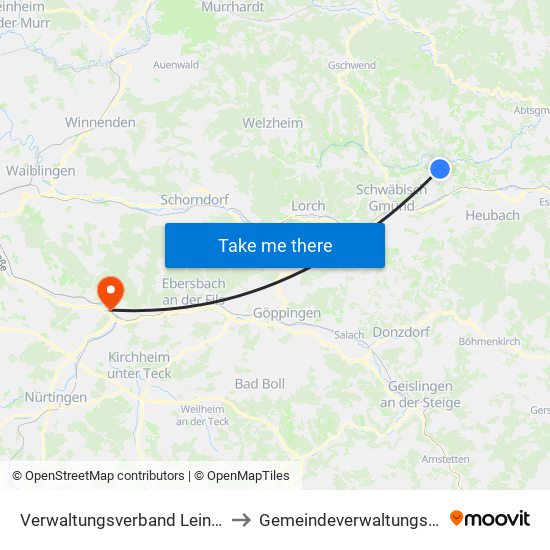 Verwaltungsverband Leintal-Frickenhofer Höhe to Gemeindeverwaltungsverband Plochingen map
