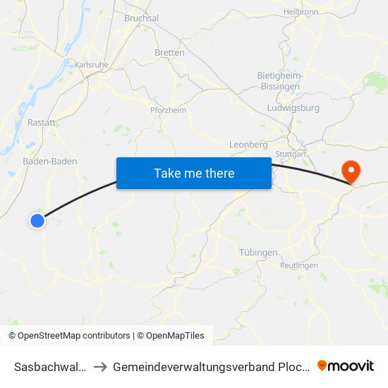 Sasbachwalden to Gemeindeverwaltungsverband Plochingen map