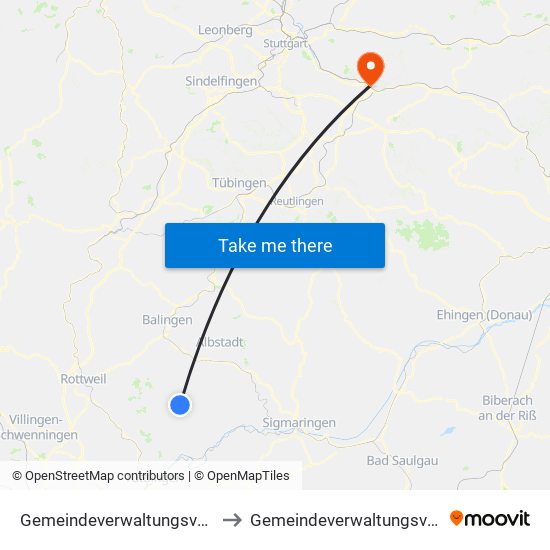 Gemeindeverwaltungsverband Meßstetten to Gemeindeverwaltungsverband Plochingen map