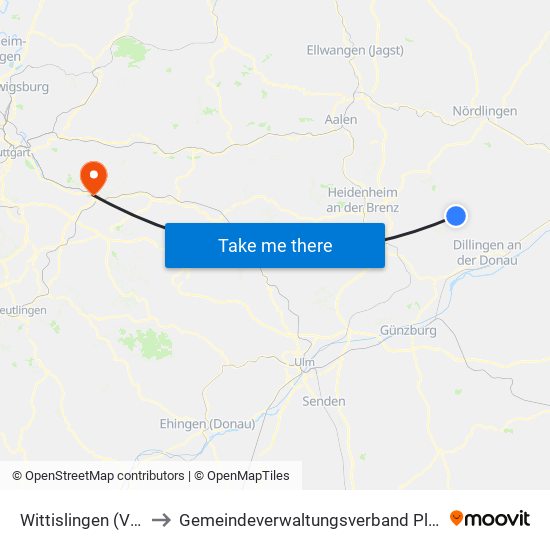 Wittislingen (Vgem) to Gemeindeverwaltungsverband Plochingen map