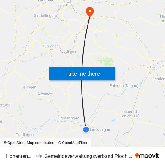 Hohentengen to Gemeindeverwaltungsverband Plochingen map