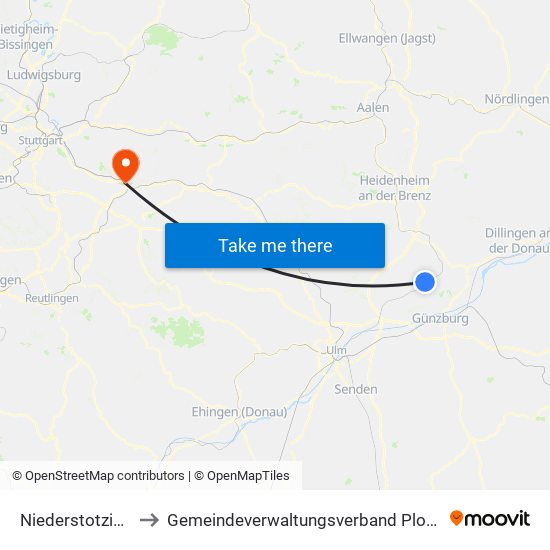 Niederstotzingen to Gemeindeverwaltungsverband Plochingen map