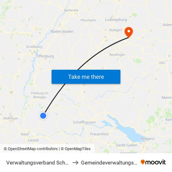 Verwaltungsverband Schönau Im Schwarzwald to Gemeindeverwaltungsverband Plochingen map