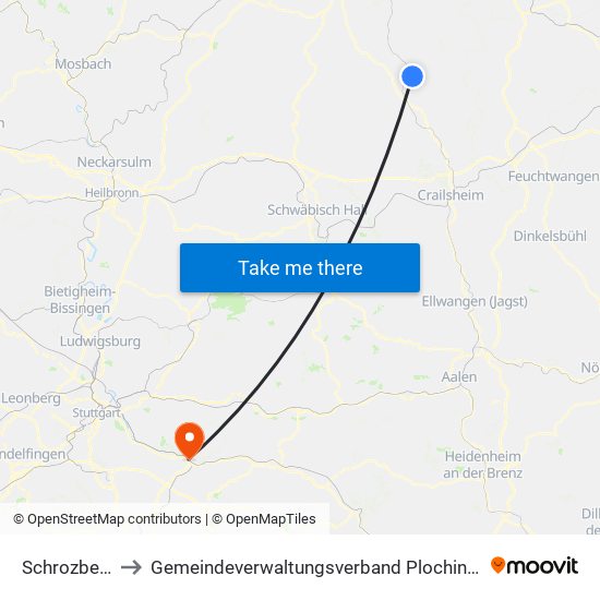 Schrozberg to Gemeindeverwaltungsverband Plochingen map