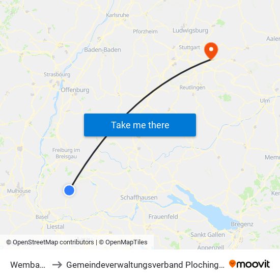 Wembach to Gemeindeverwaltungsverband Plochingen map