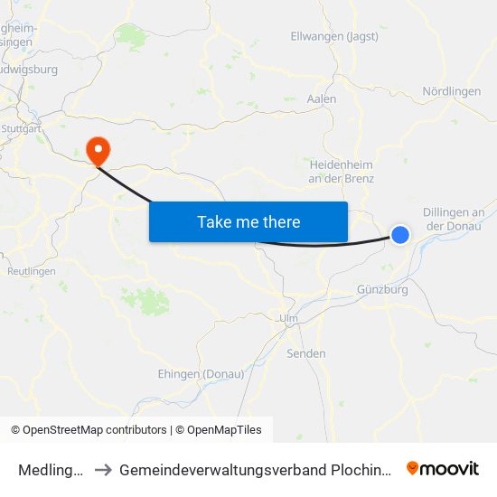 Medlingen to Gemeindeverwaltungsverband Plochingen map