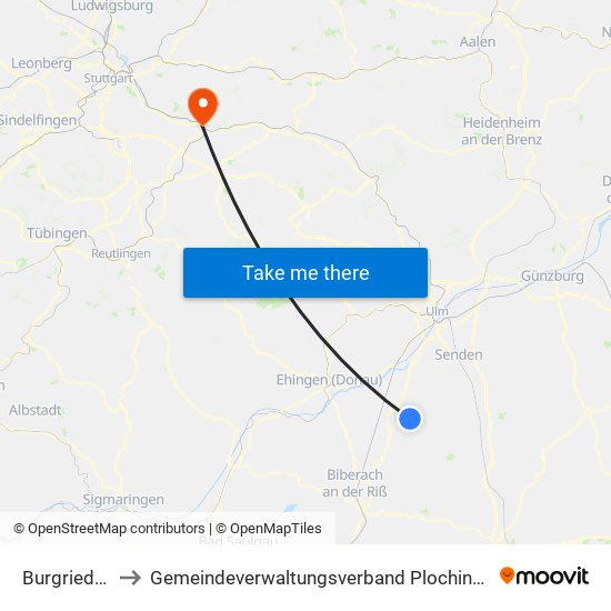 Burgrieden to Gemeindeverwaltungsverband Plochingen map