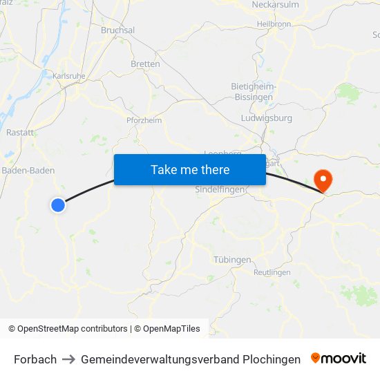 Forbach to Gemeindeverwaltungsverband Plochingen map