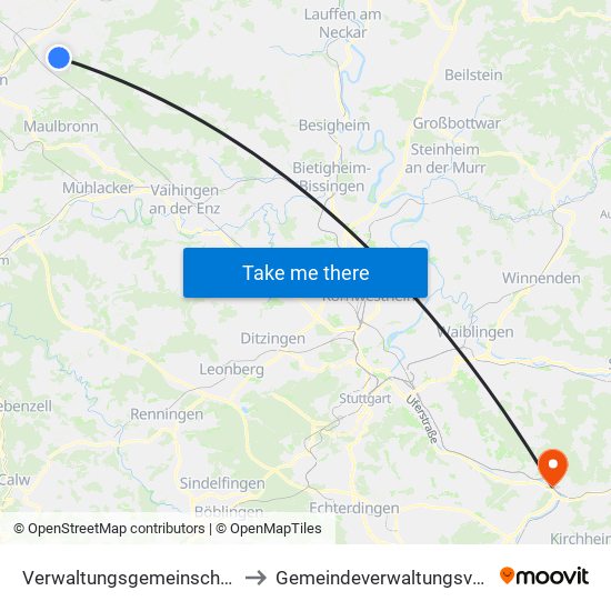 Verwaltungsgemeinschaft Oberderdingen to Gemeindeverwaltungsverband Plochingen map