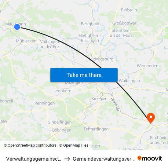 Verwaltungsgemeinschaft Maulbronn to Gemeindeverwaltungsverband Plochingen map