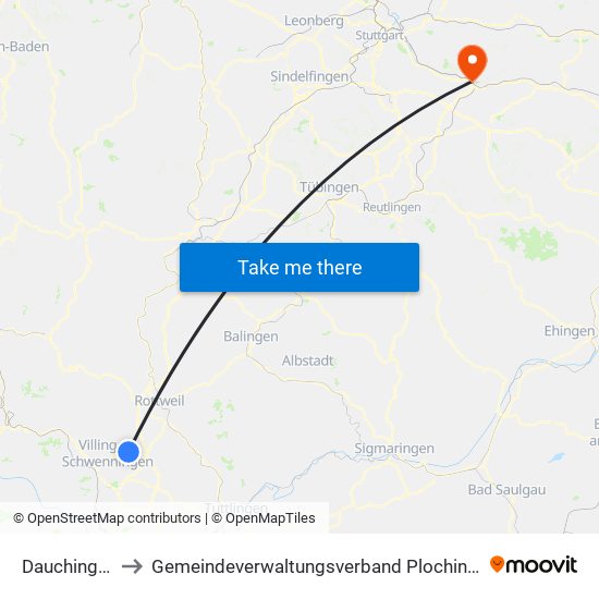 Dauchingen to Gemeindeverwaltungsverband Plochingen map