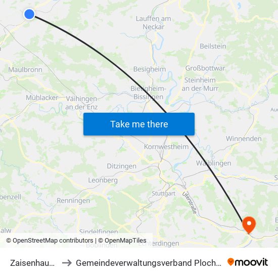 Zaisenhausen to Gemeindeverwaltungsverband Plochingen map