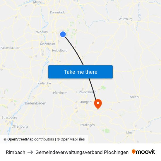 Rimbach to Gemeindeverwaltungsverband Plochingen map