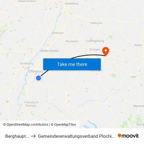 Berghaupten to Gemeindeverwaltungsverband Plochingen map