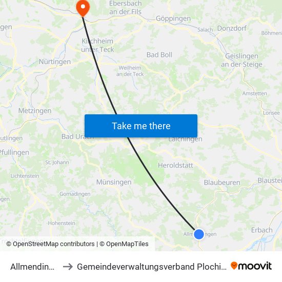 Allmendingen to Gemeindeverwaltungsverband Plochingen map