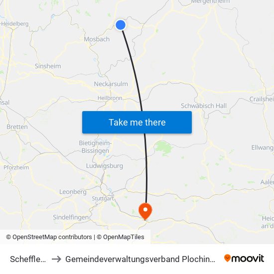 Schefflenz to Gemeindeverwaltungsverband Plochingen map