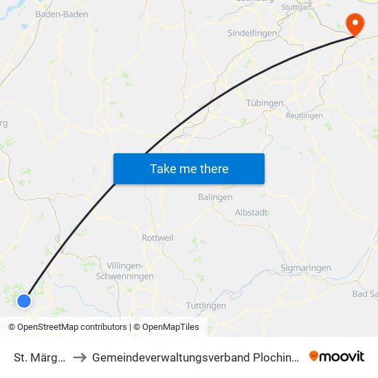 St. Märgen to Gemeindeverwaltungsverband Plochingen map