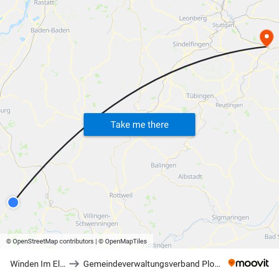 Winden Im Elztal to Gemeindeverwaltungsverband Plochingen map