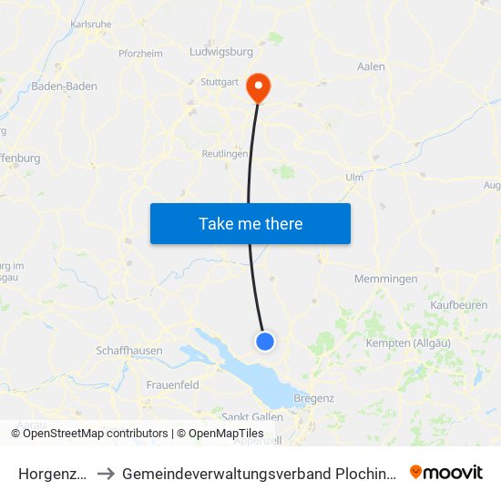 Horgenzell to Gemeindeverwaltungsverband Plochingen map