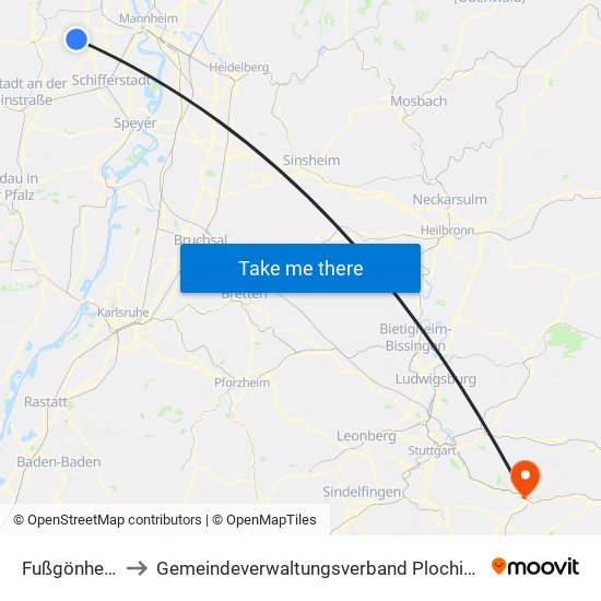 Fußgönheim to Gemeindeverwaltungsverband Plochingen map