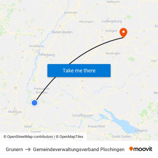 Grunern to Gemeindeverwaltungsverband Plochingen map