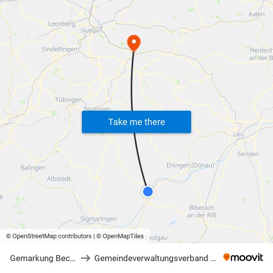 Gemarkung Bechingen to Gemeindeverwaltungsverband Plochingen map