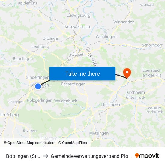 Böblingen (Stadt) to Gemeindeverwaltungsverband Plochingen map