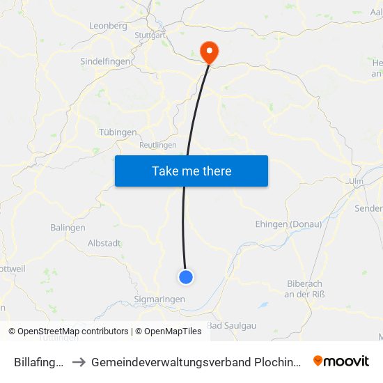 Billafingen to Gemeindeverwaltungsverband Plochingen map