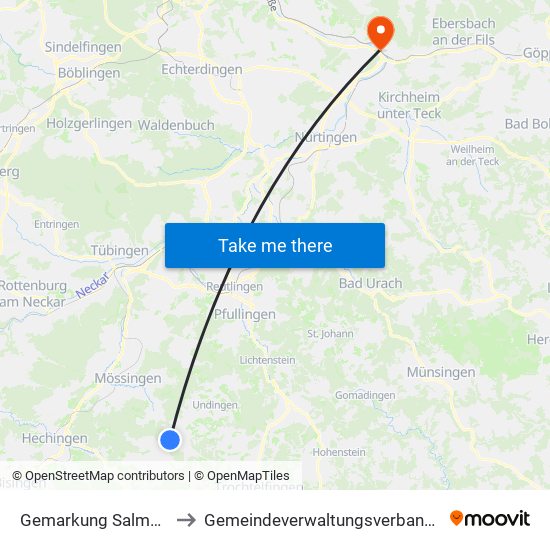 Gemarkung Salmendingen to Gemeindeverwaltungsverband Plochingen map