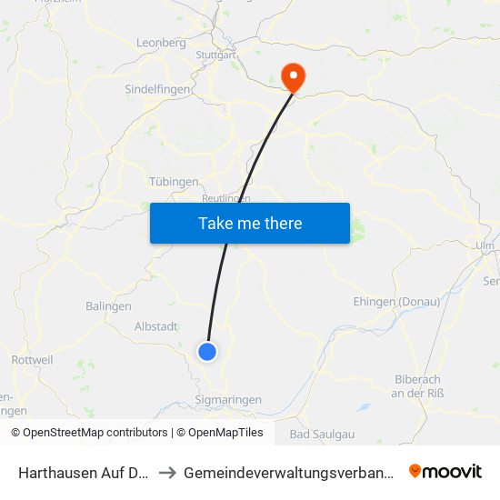 Harthausen Auf Der Scher to Gemeindeverwaltungsverband Plochingen map