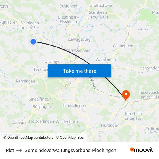 Riet to Gemeindeverwaltungsverband Plochingen map