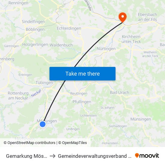 Gemarkung Mössingen to Gemeindeverwaltungsverband Plochingen map