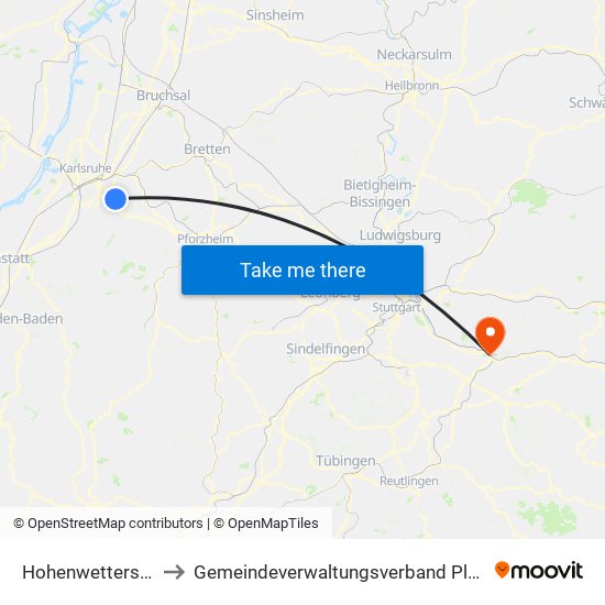 Hohenwettersbach to Gemeindeverwaltungsverband Plochingen map