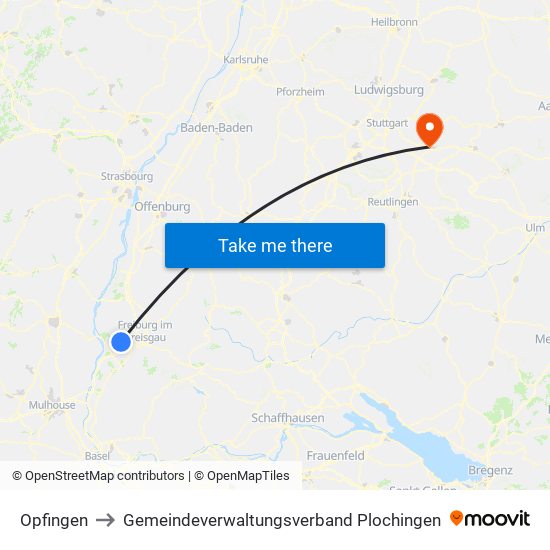 Opfingen to Gemeindeverwaltungsverband Plochingen map