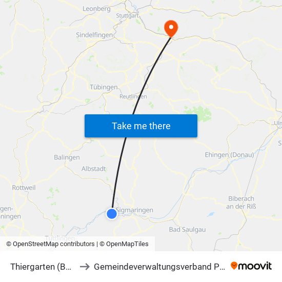 Thiergarten (Beuron) to Gemeindeverwaltungsverband Plochingen map