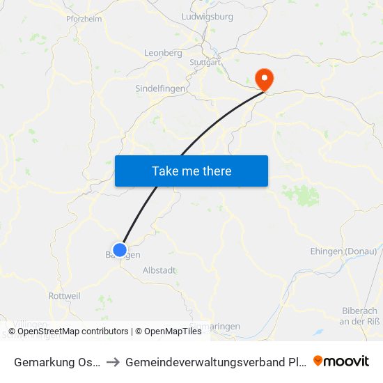 Gemarkung Ostdorf to Gemeindeverwaltungsverband Plochingen map