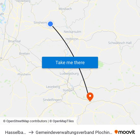 Hasselbach to Gemeindeverwaltungsverband Plochingen map