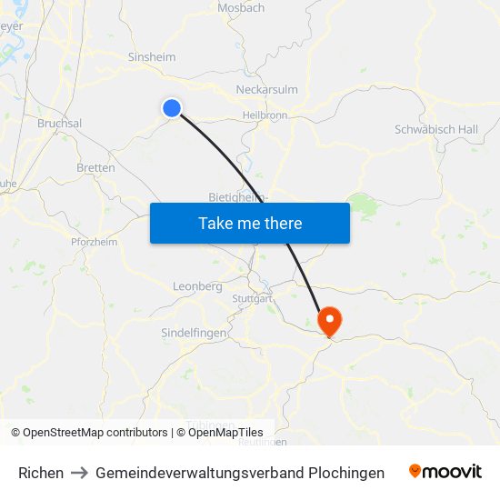 Richen to Gemeindeverwaltungsverband Plochingen map