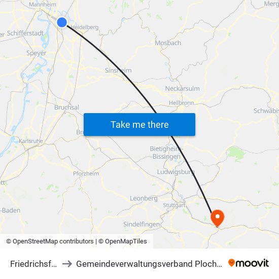 Friedrichsfeld to Gemeindeverwaltungsverband Plochingen map