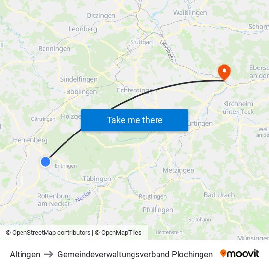 Altingen to Gemeindeverwaltungsverband Plochingen map