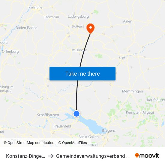 Konstanz-Dingelsdorf to Gemeindeverwaltungsverband Plochingen map